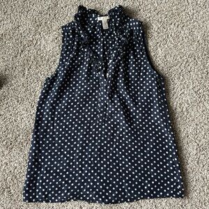 J Crew navy blue and white polka dot blouse